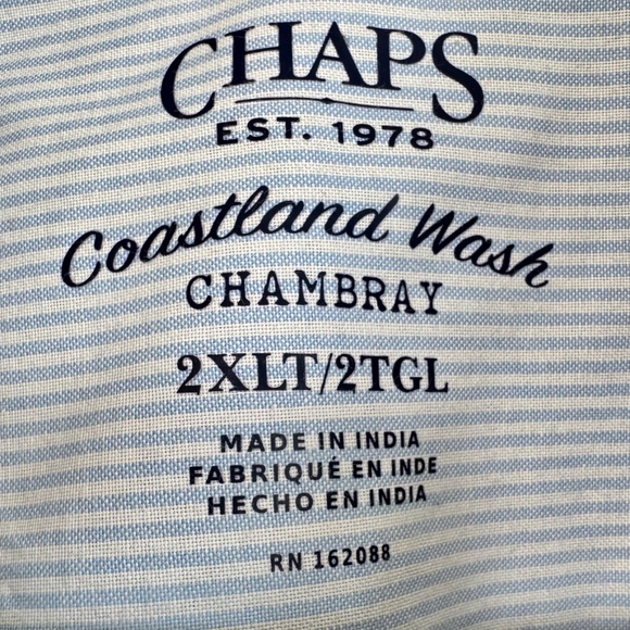 NWT Chaps Short Sleeve Coastland Wash Chambray Big & Tall Button-up Shirt 2XLT - Picture 10 of 11